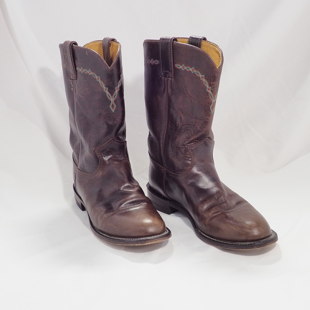 Justin Boots Womens 9 Brown Roper Western Leather Embroidery Handcrafted USA